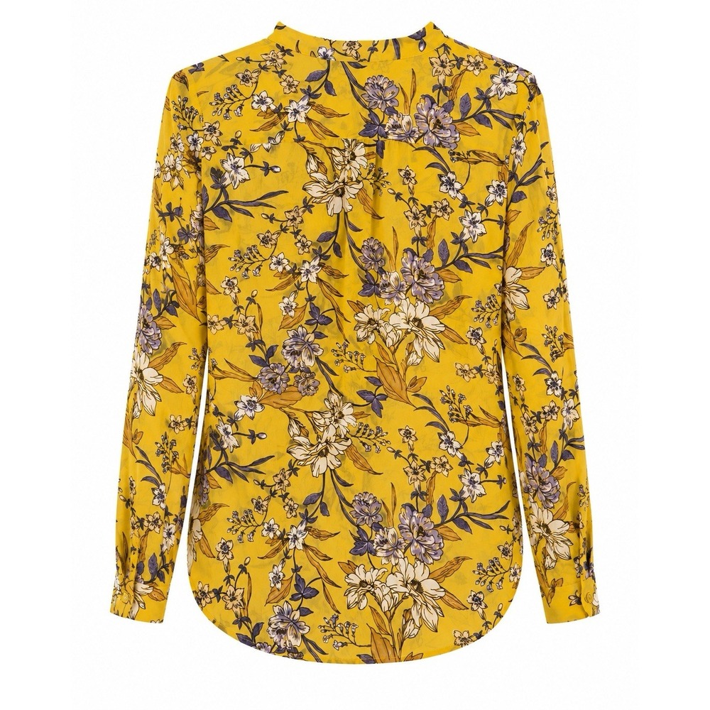 KUT from the Kloth Womens M Mustard Yellow Floral Sheer Blouse Long Sleeve - Picture 2 of 5